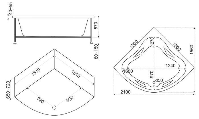 Акриловая ванна BAS Империал 150x150, В 00012