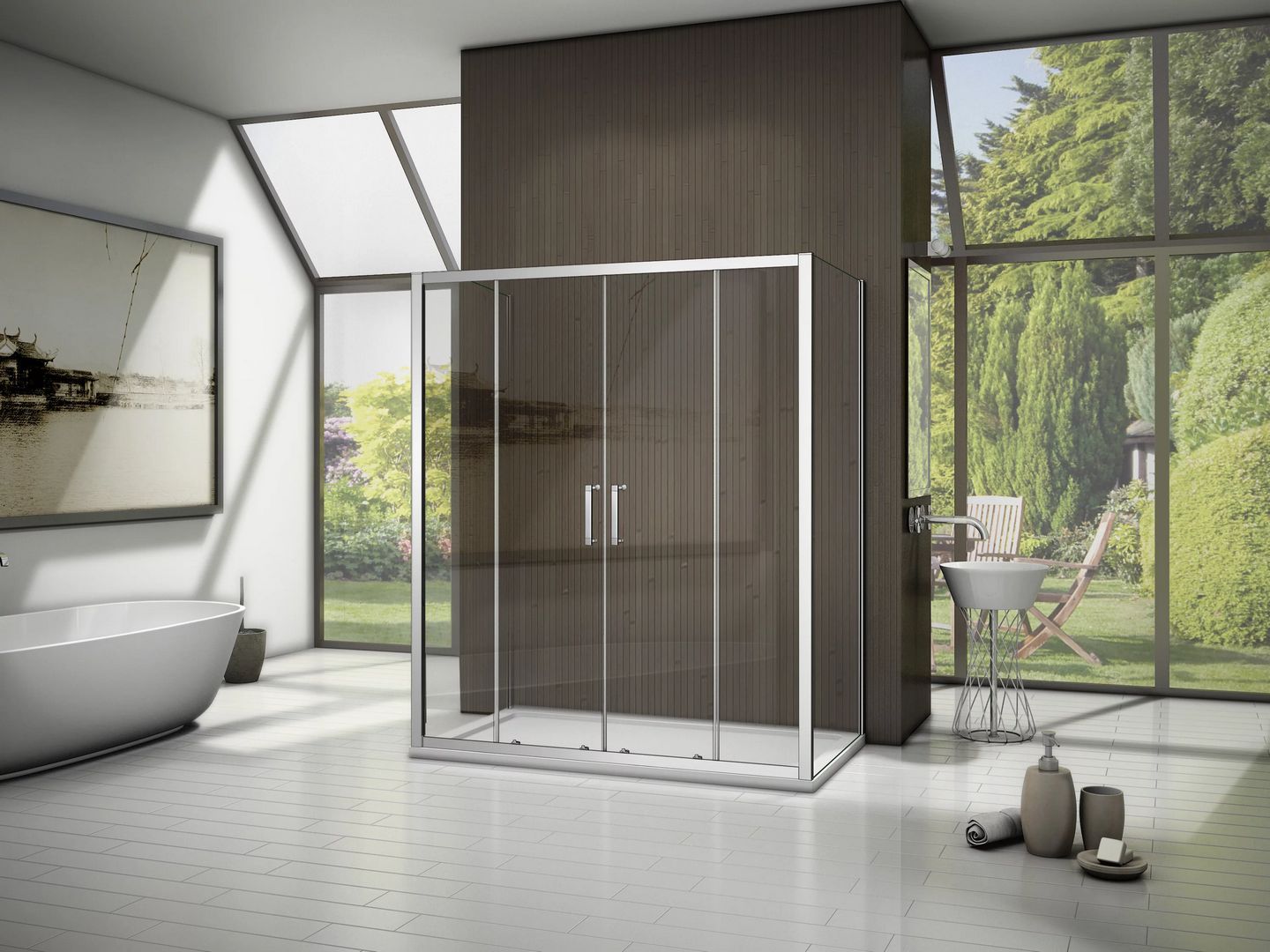 Душевой уголок Good Door Latte WTW-TD+SP+SP-150x100-C-WE, ЛА00030/ЛА00028/ЛА00028