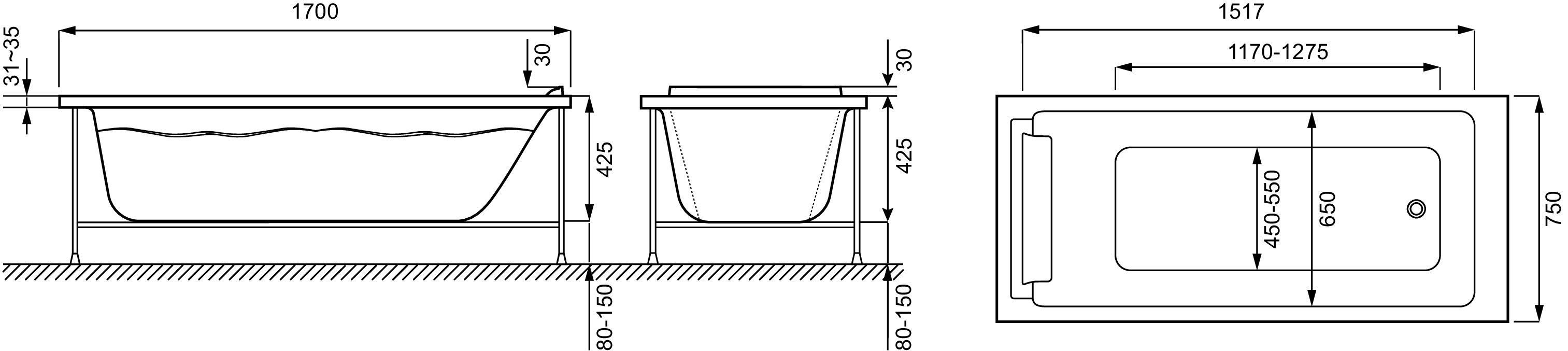 Ванна акриловая Jacob Delafon Spacio 170x75, E6D161RU-00