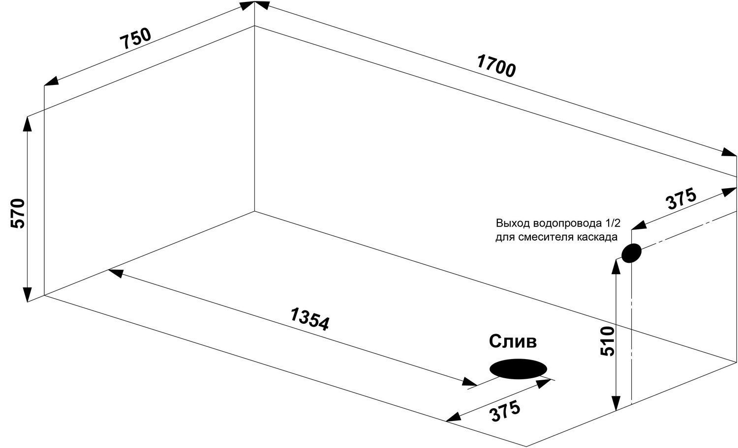 Мраморная ванна BAS Марбея 170x75, ВА00022