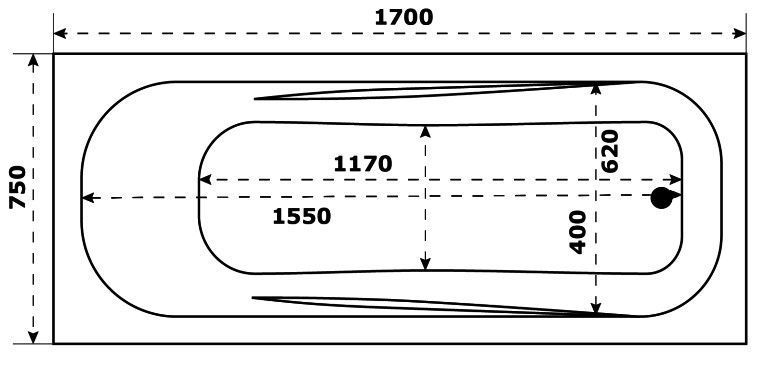 Акриловая ванна BAS Толедо 170x75, В 00035