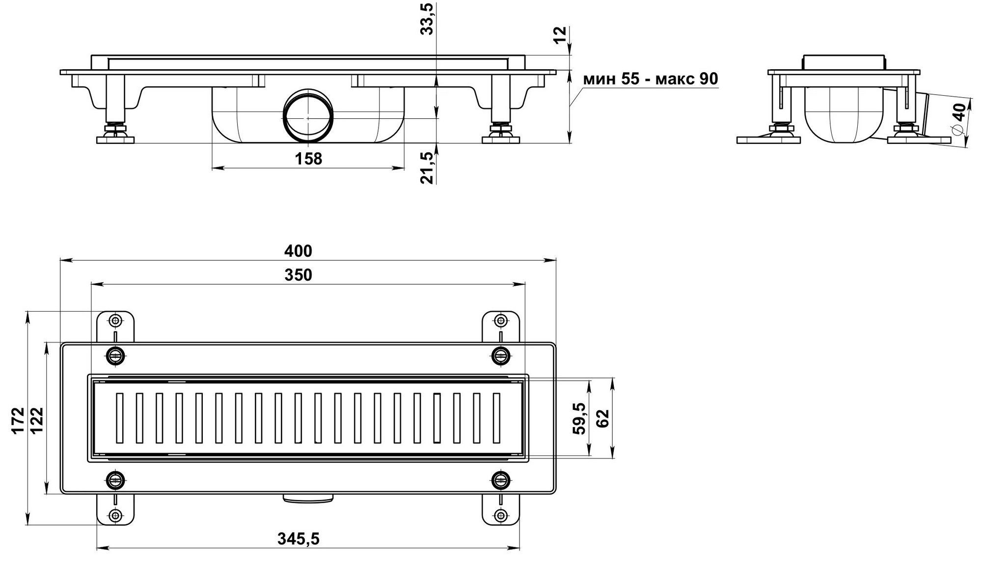 Трап под плитку с комбинированным затвором Good Door 350, ТЛ00013