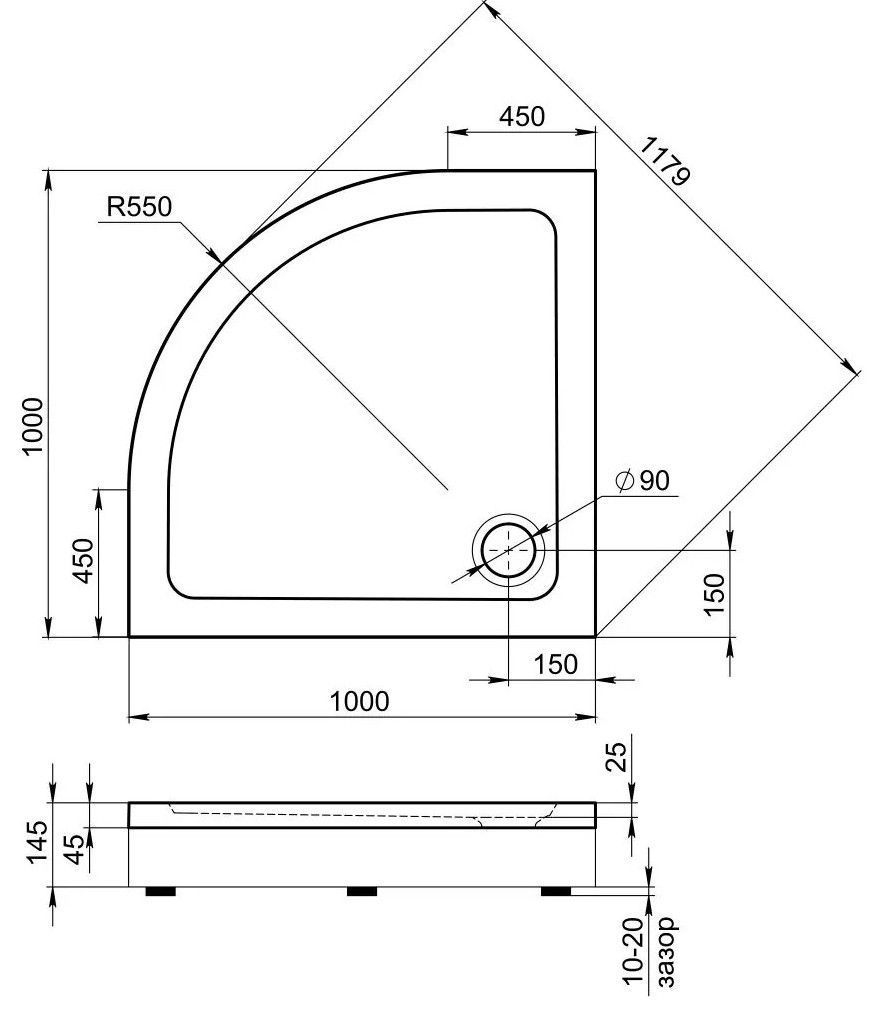 Акриловый душевой поддон Good Door Раунд R New 100x100, ПН00068