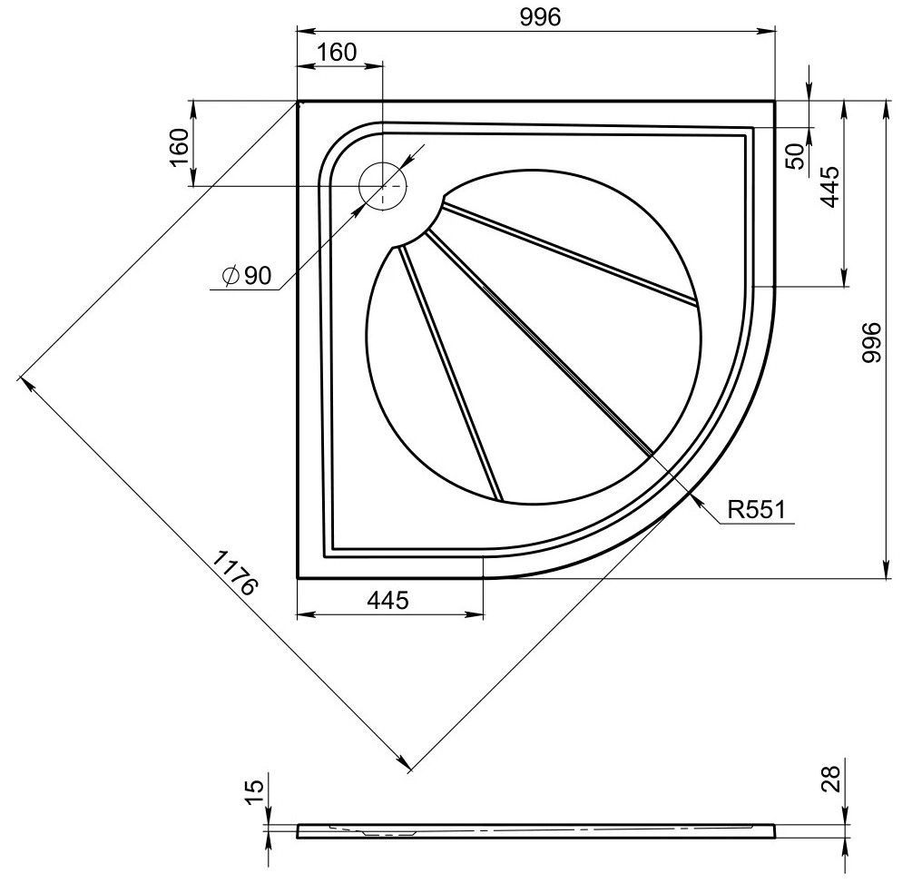 Мраморный душевой поддон Good Door Эклипс 100x100, ЛП00011