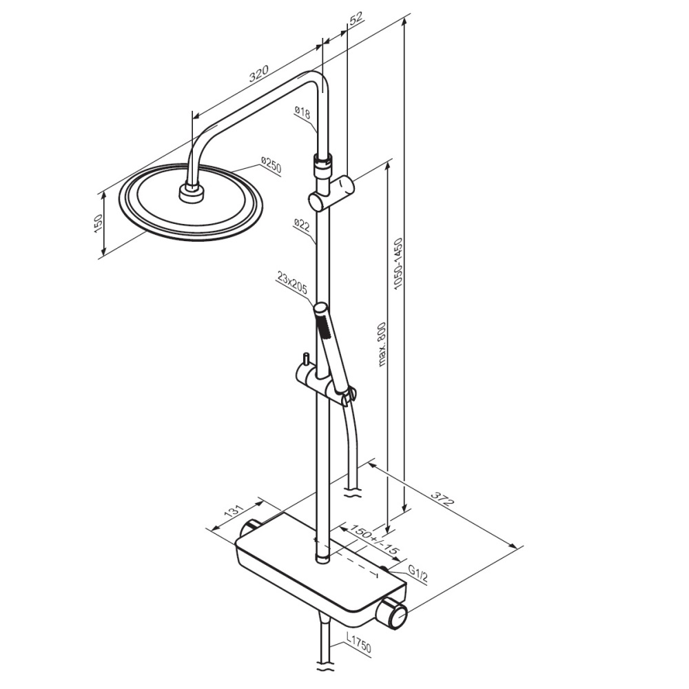 Душевая система Scandinavian Pure с душевым ТМС смесителем полкой, цвет: чёрный