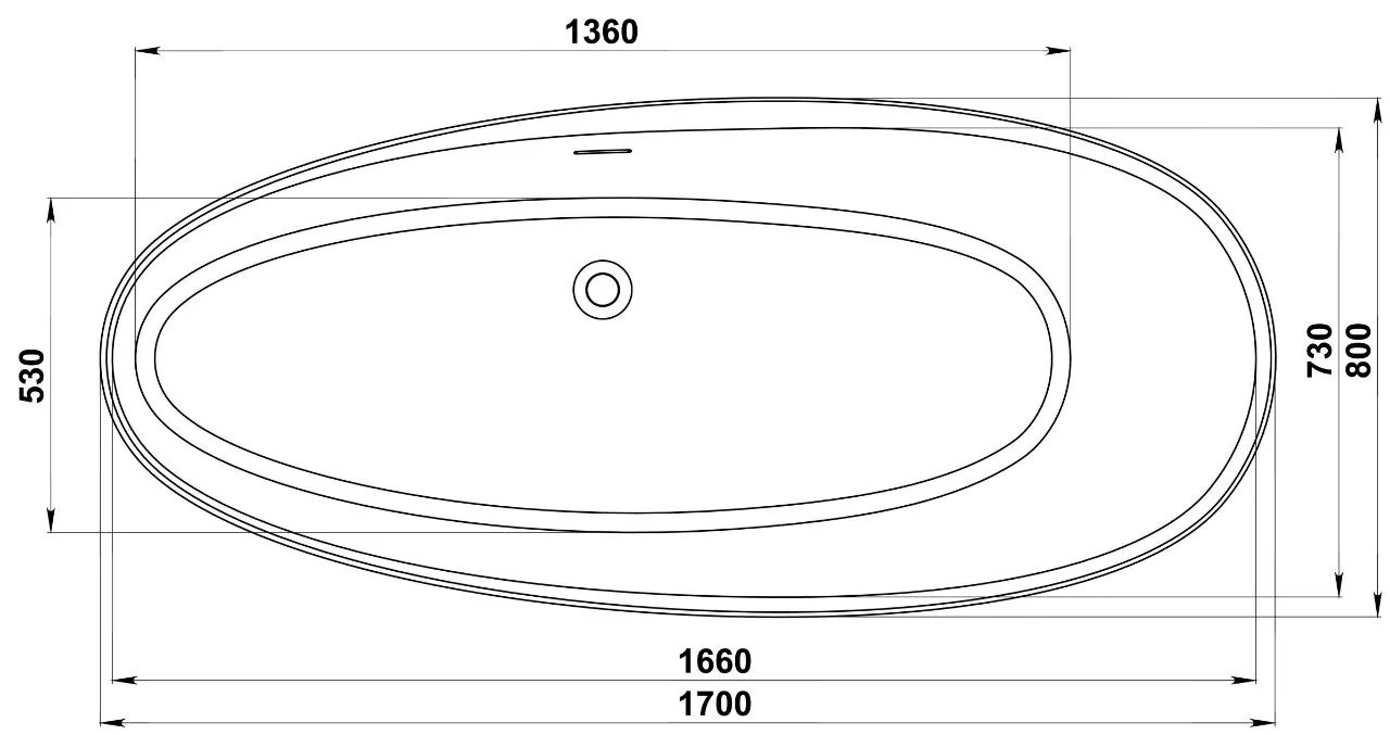 Ванна отдельностоящая BAS Иннова 170x75 белый матовый Solid Surface, ВА00040