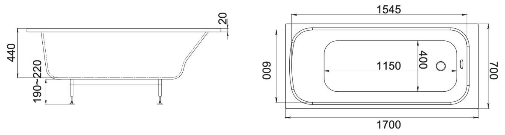 Ванна литьевая Jacob Delafon Elite 170x70, E6D361RU-00