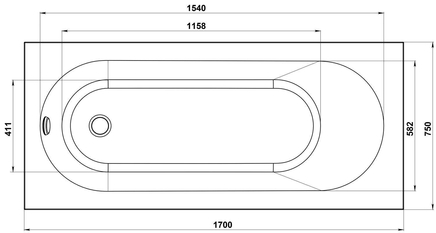 Мраморная ванна BAS Марбея 170x75, ВА00022