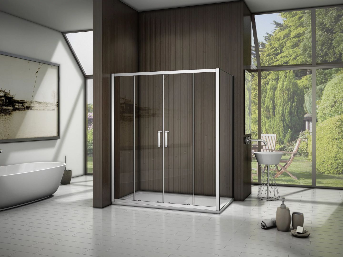 Душевой уголок Good Door Latte WTW-TD+SP-150x100-C-WE, ЛА00030/ЛА00028