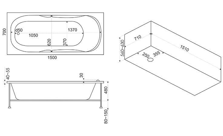 Акриловая ванна BAS Ибица 150x70