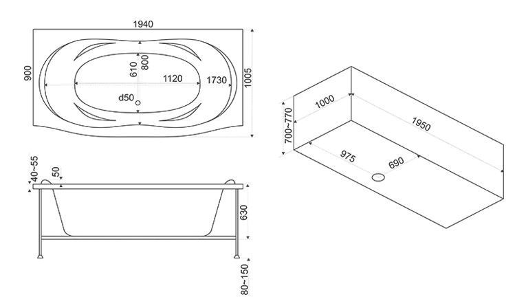 Акриловая ванна BAS Фиеста 194x90, В 00037