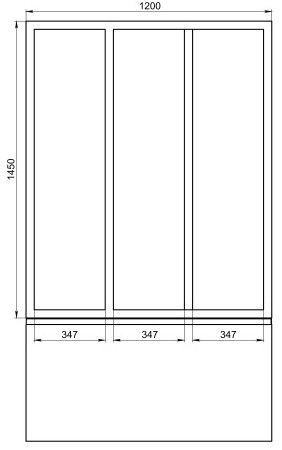Шторка с 3 створками 120 прозрачное стекло, ШТ00067