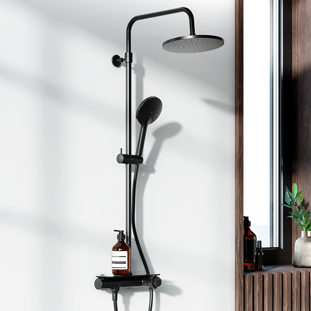 Душевая система Jupiter с душевым ТМС смесителем-полкой, цвет: черный