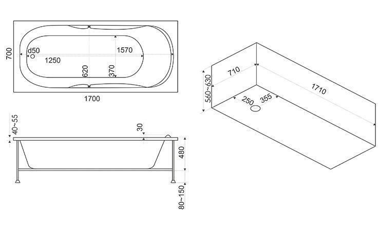 Акриловая ванна BAS Нептун 170x70