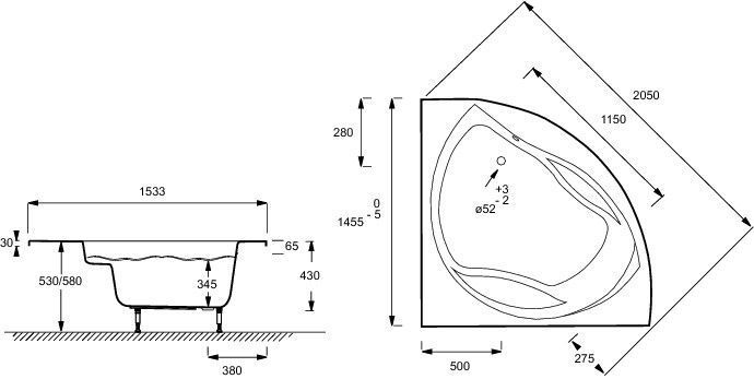 Ванна акриловая Jacob Delafon Presqu'ile 145x145, E6045RU-00