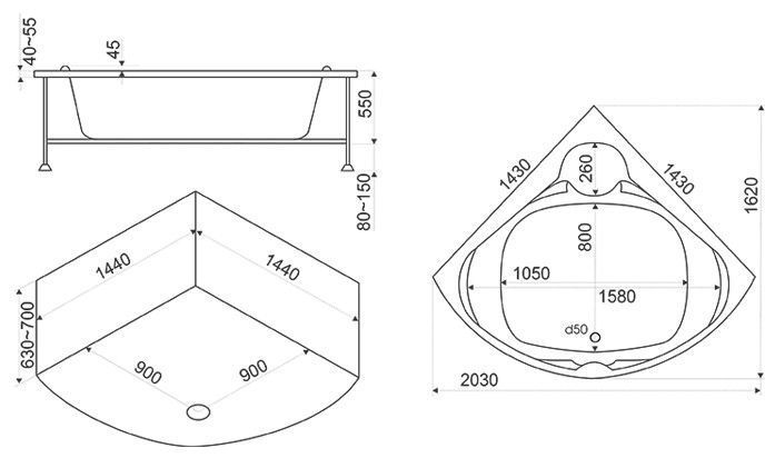 Акриловая ванна BAS Хатива 143x143, В 00042