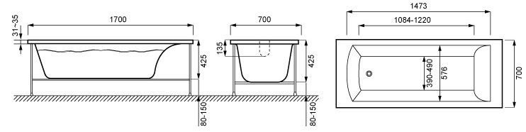 Ванна акриловая Jacob Delafon Ove 170x70, E6D302RU-00