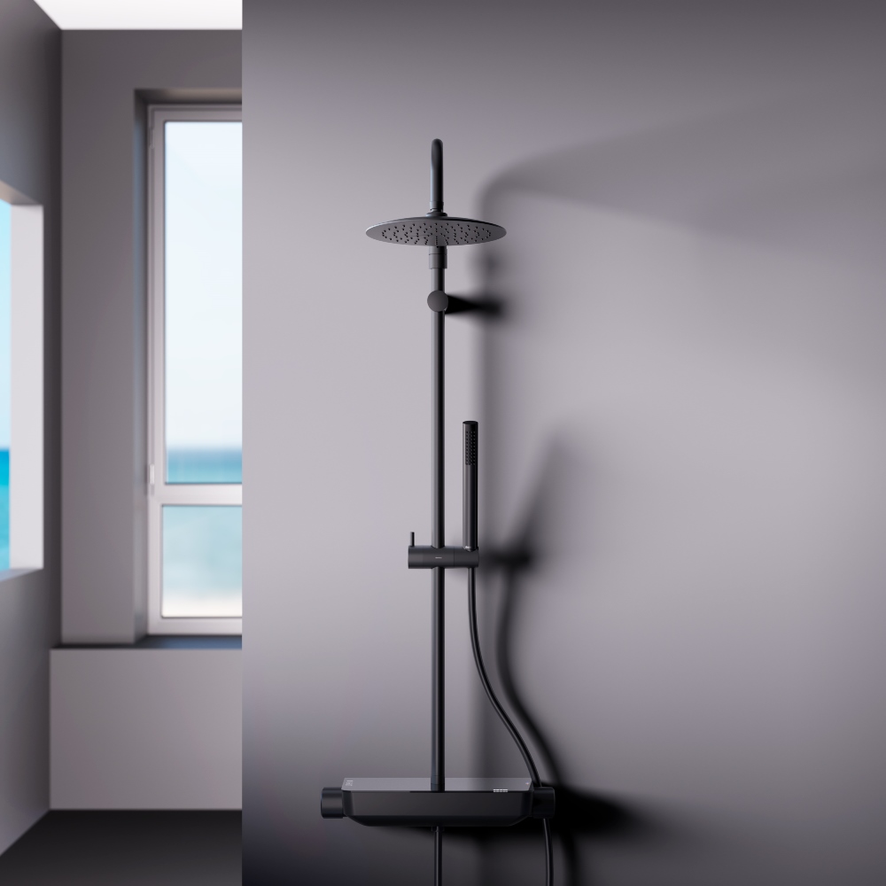 Душевая система Scandinavian Pure с душевым ТМС смесителем полкой, цвет: чёрный