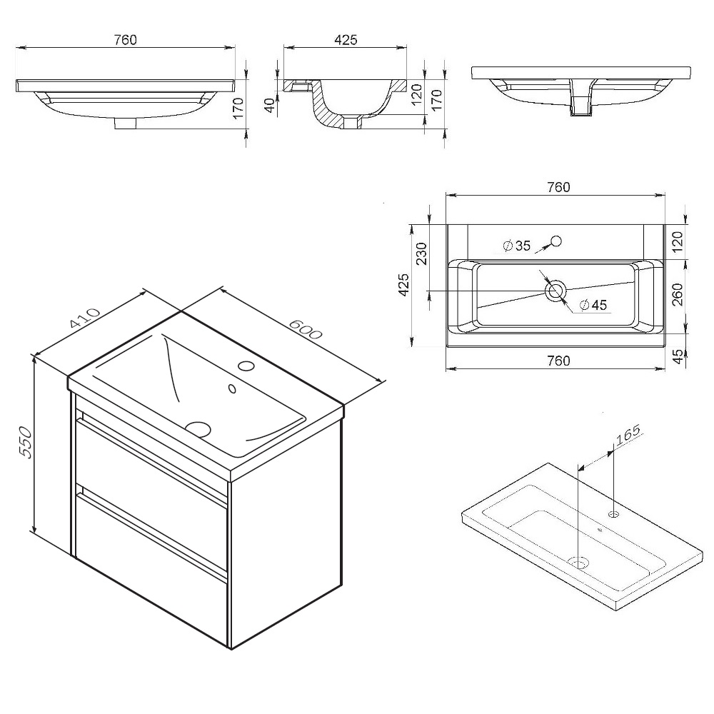 База с раковиной подвесная Pulse, 60 см, цвет: белый, глянец/графит