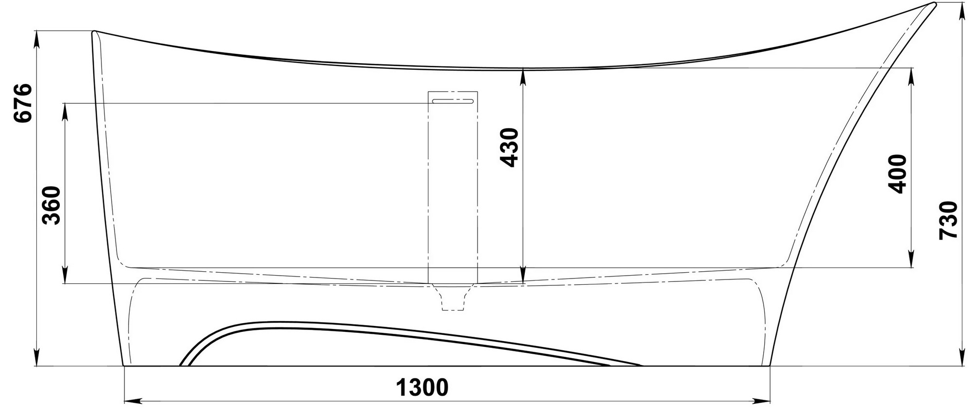 Ванна отдельностоящая BAS Иннова 170x75 белый матовый Solid Surface, ВА00040