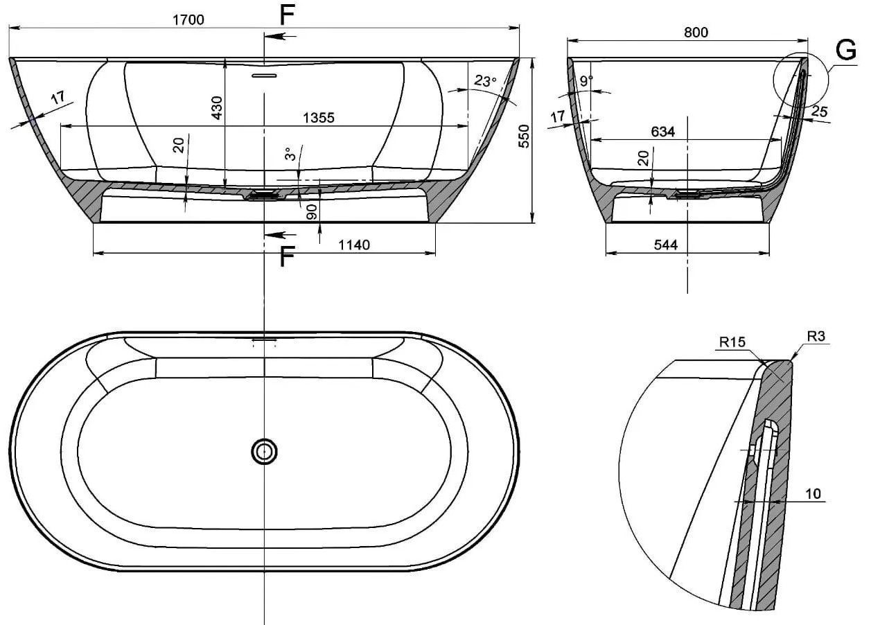 Отдельностоящая ванна BAS Катания 170x80
