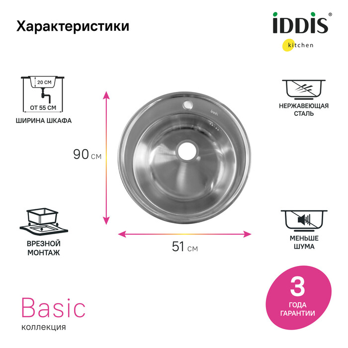 Кухонная мойка IDDIS Basic BAS51S0i77