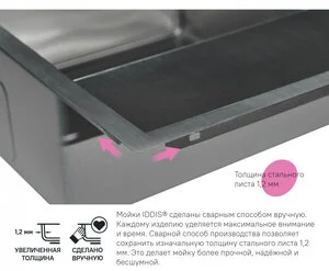 Мойка кухонная Iddis Haze 59 см, чаша слева, сатин, HAZ59SLi77