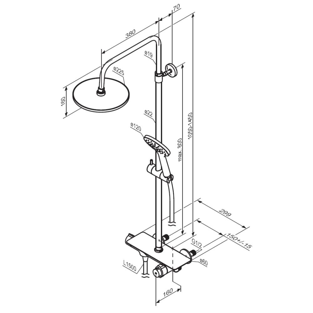 Душевая система Jupiter с душевым ТМС смесителем-полкой, цвет: черный
