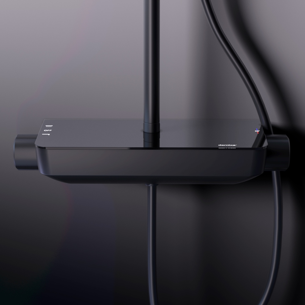 Душевая система Scandinavian Pure с душевым ТМС смесителем полкой, цвет: чёрный