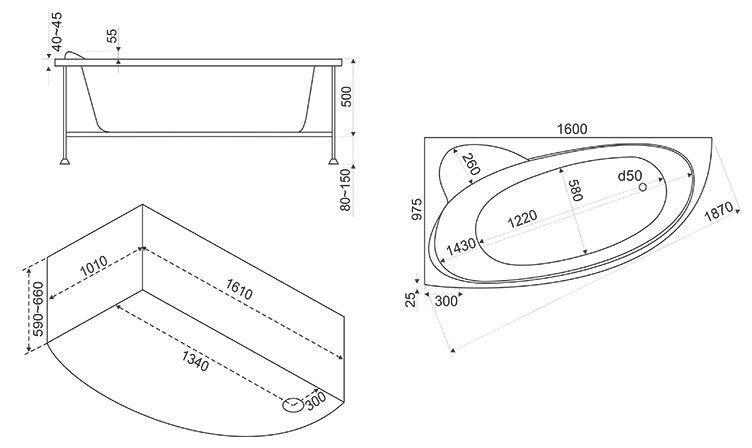Акриловая ванна BAS Сагра 160x100